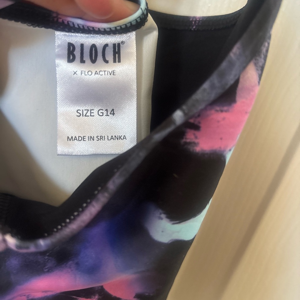 Bloch- Like new multi color crop top with strap design on back. Size Girls 14 - Picture 4 of 4